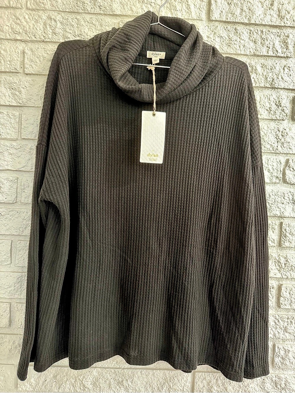 dylan Solid Waffle Cowl Neck Women's Black Sweater Large